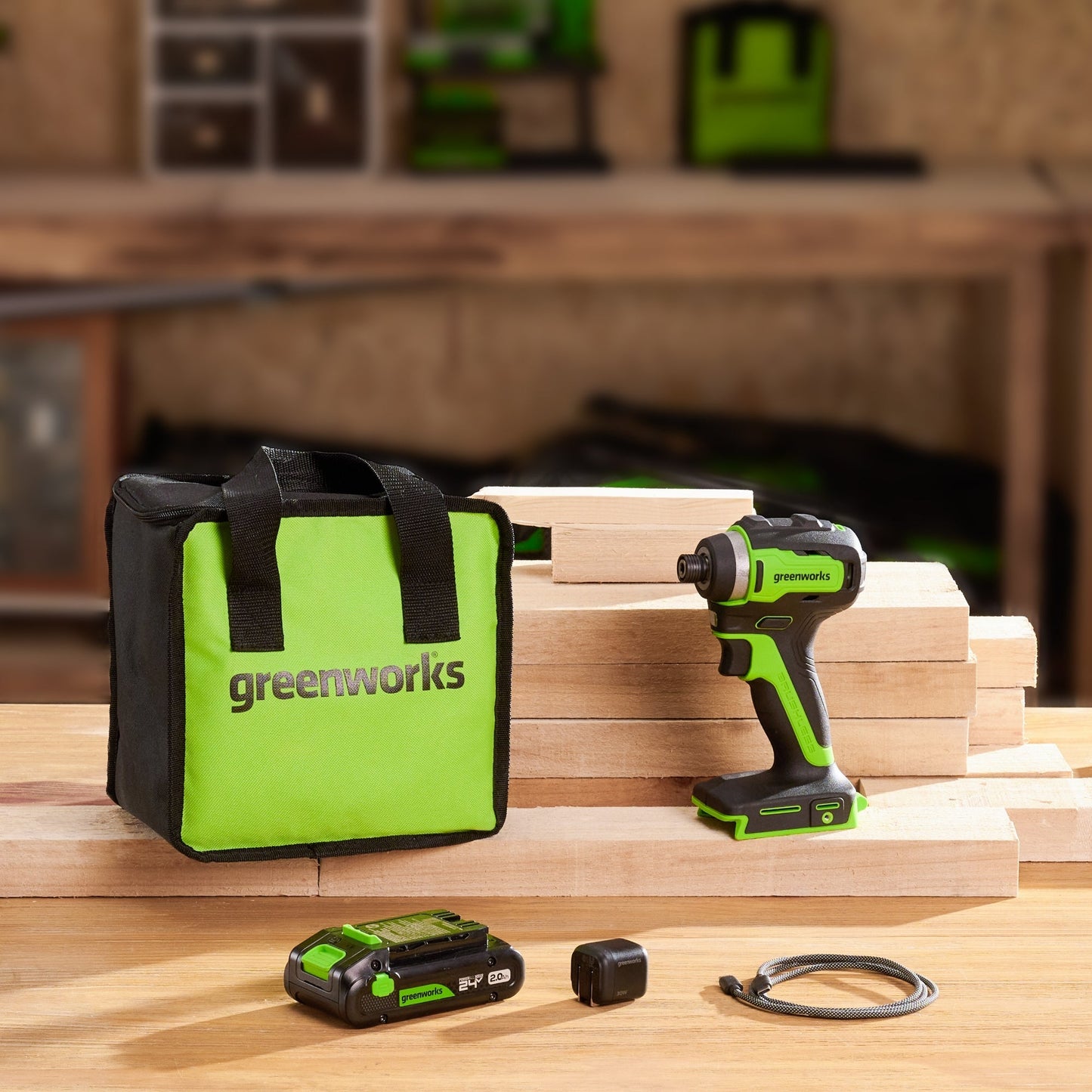 24V 1/4" 1950 in/lbs Brushless Impact Driver Kit: 2.0 Ah USB-C Batteries and 30W USB-C Fast Charger